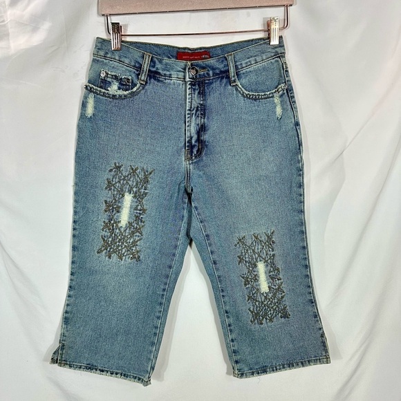 Y2K MECCA denim long line bermuda embroidered shorts size L